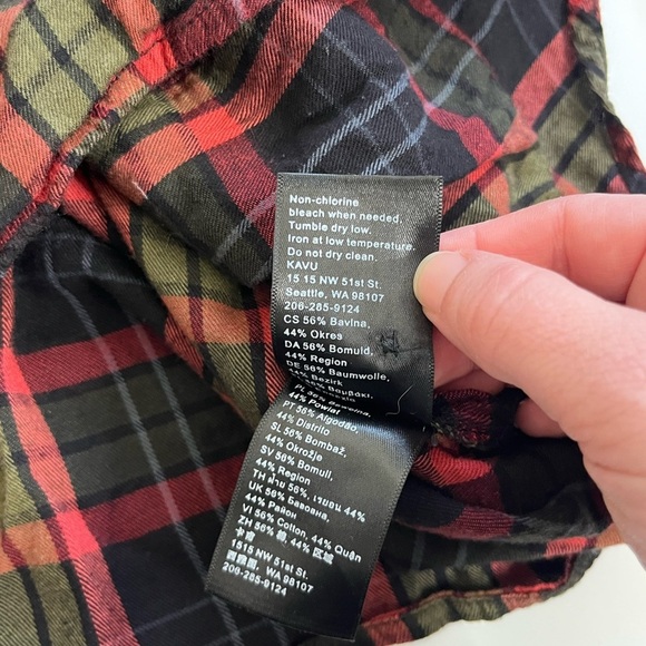 Kavu Red Green Plaid Flannel Popover Long Sleeve Size Small - Picture 6 of 8
